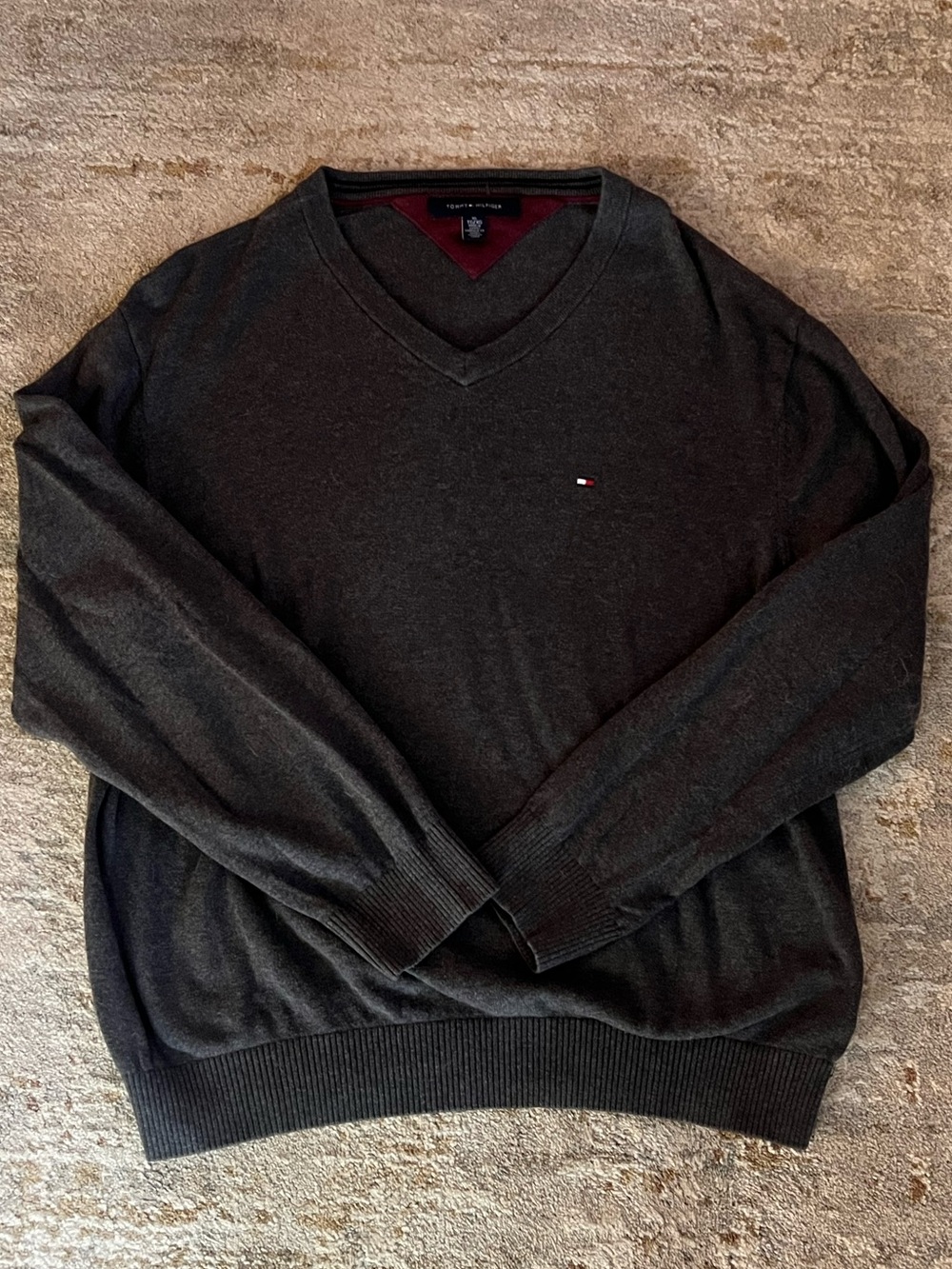 Tommy Hilfiger Men's Dark Charcoal V-Neck Sweater with Logo